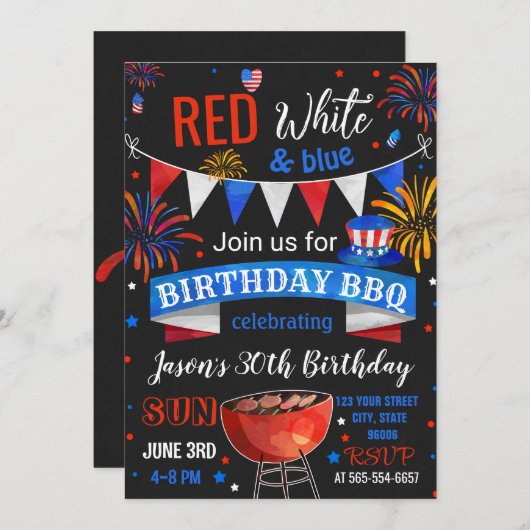 Rood Wit en Blauw Verjaardag BBQ uitnodiging (Voorkant / Achterkant)