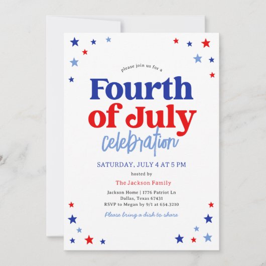 Rood Wit en Blauw Vier Juli Feest Kaart (Voorkant)