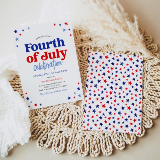 Rood Wit en Blauw Vier Juli Feest Kaart