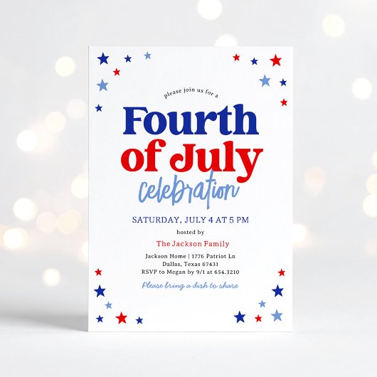 Rood Wit en Blauw Vier Juli Feest Kaart