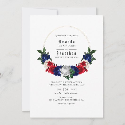 Rood Wit en Blauw Vierde Juli Wedding Kaart (Voorkant)