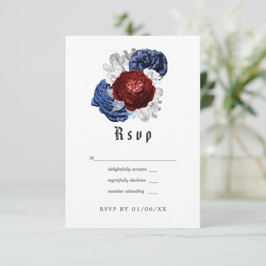 Rood Wit en Blauw Vierde Juli Wedding RSVP Kaartje (Staand voorkant)