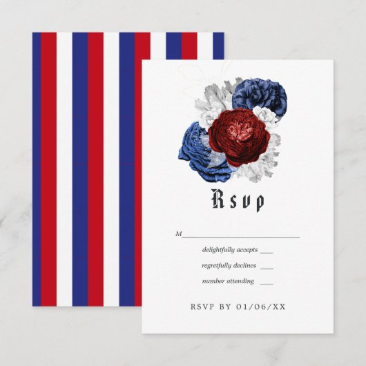 Rood Wit en Blauw Vierde Juli Wedding RSVP Kaartje (Voorkant / Achterkant)