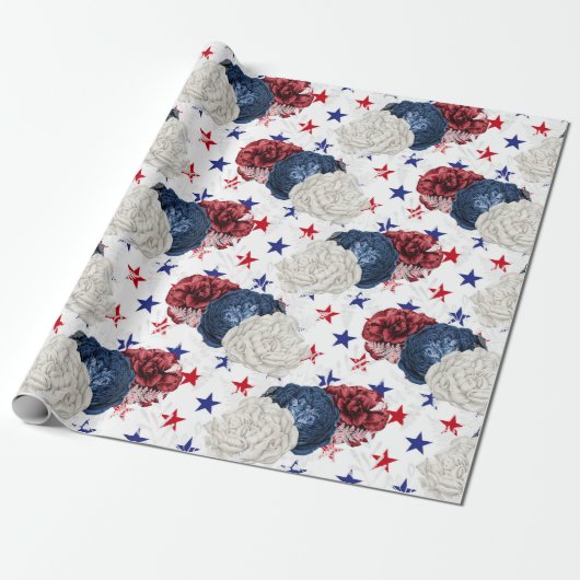 Rood wit en blauw Vierde van de Floral van juli Cadeaupapier (Uitgerold)