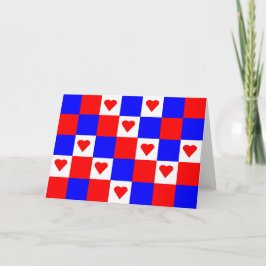 Rood, wit en blauw vierkant met rood hart kaart