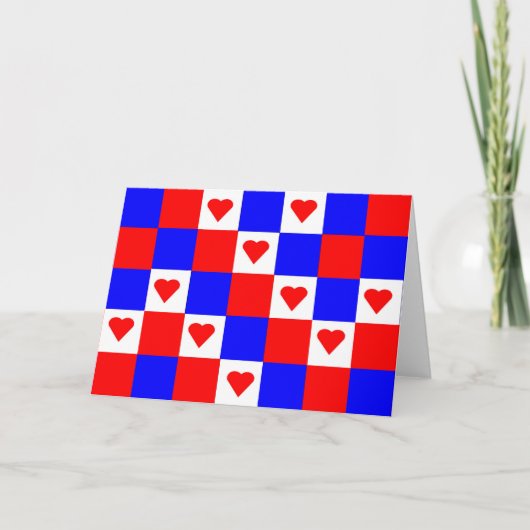 Rood, wit en blauw vierkant met rood hart kaart (Voorkant)