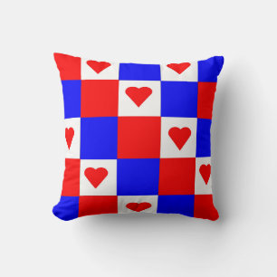 Rood, wit en blauw vierkant met rood hart kussen