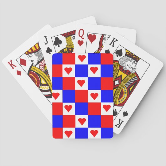 Rood, wit en blauw vierkant met rood hart pokerkaarten (Achterkant)
