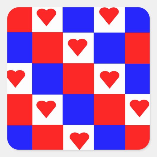 Rood, wit en blauw vierkant met rood hart vierkante sticker (Voorkant)