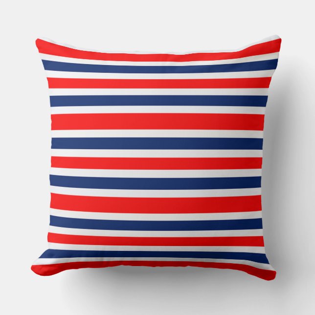 Rood wit en blauw vierkant Sierkussen met strepen (Voorkant)