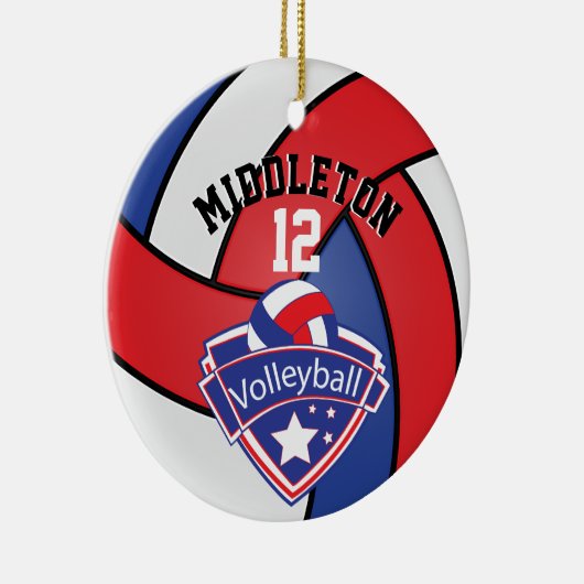 🏐 Rood, wit en blauw Volleybal personaliseren Keramisch Ornament (Rechts)
