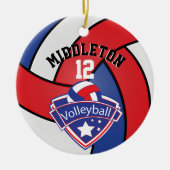 🏐 Rood, wit en blauw Volleybal personaliseren Keramisch Ornament (Voorkant)
