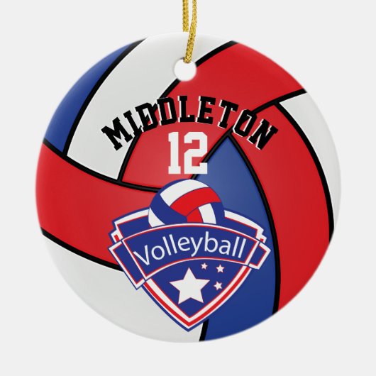 🏐 Rood, wit en blauw Volleybal personaliseren Keramisch Ornament (Voorkant)