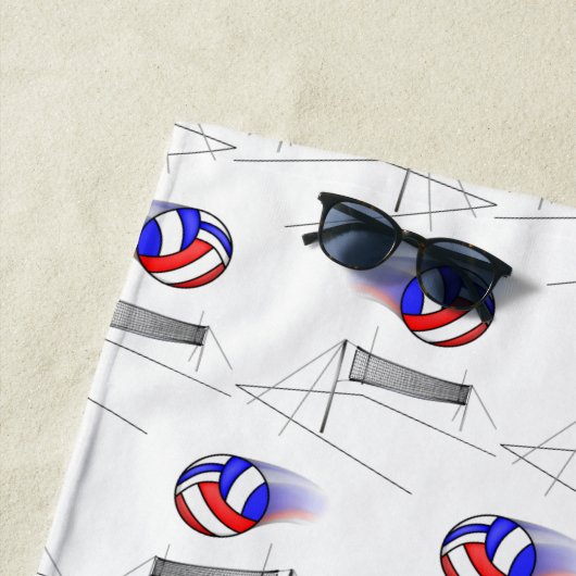 Rood, wit en blauw volleybal strandlaken (In situ)