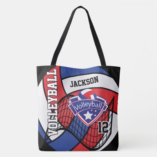 Rood, wit en blauw volleybal tote bag (Achterkant)