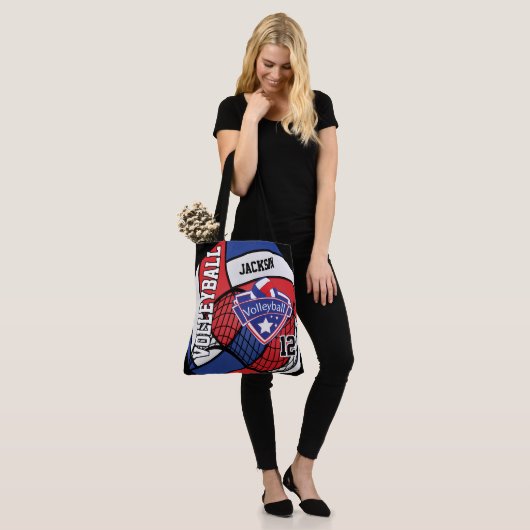 Rood, wit en blauw volleybal tote bag (Op model)