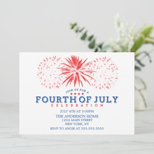 Rood wit en blauw  vuurwerk 4 juli kaart (Staand voorkant)