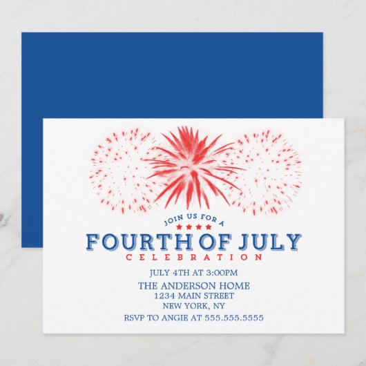 Rood wit en blauw  vuurwerk 4 juli kaart (Voorkant / Achterkant)