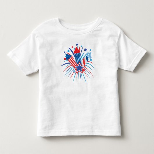 Rood, wit en blauw vuurwerk, 4 juli kinder shirts (Voorkant)