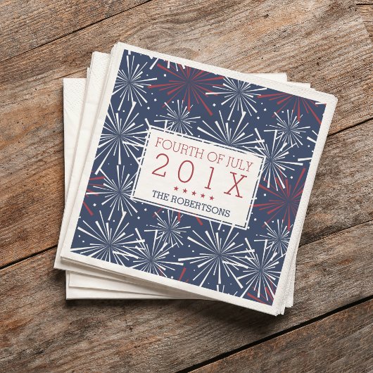 Rood, wit en blauw vuurwerk 4 juli servetten