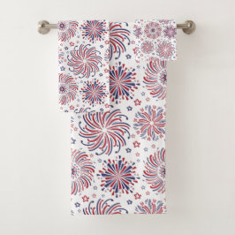 Rood wit en blauw vuurwerk en sterren bad handdoek