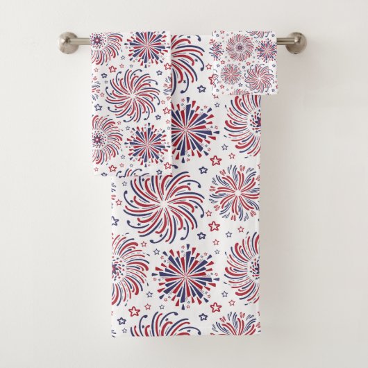 Rood wit en blauw vuurwerk en sterren bad handdoek (Insitu)