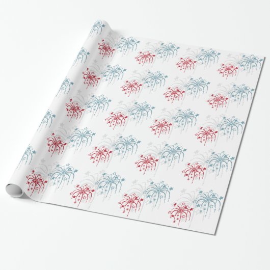 Rood wit en blauw vuurwerk op 4 juli Gift Wrap Cadeaupapier (Uitgerold)