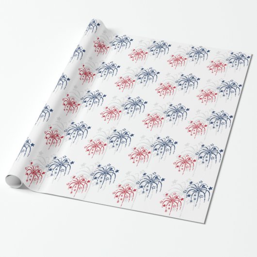 Rood wit en blauw vuurwerk op 4 juli Gift Wrap Cadeaupapier (Uitgerold)