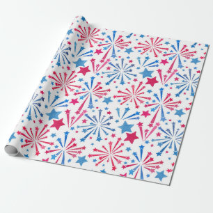 Rood wit en blauw vuurwerk Waterverf sterren Cadeaupapier