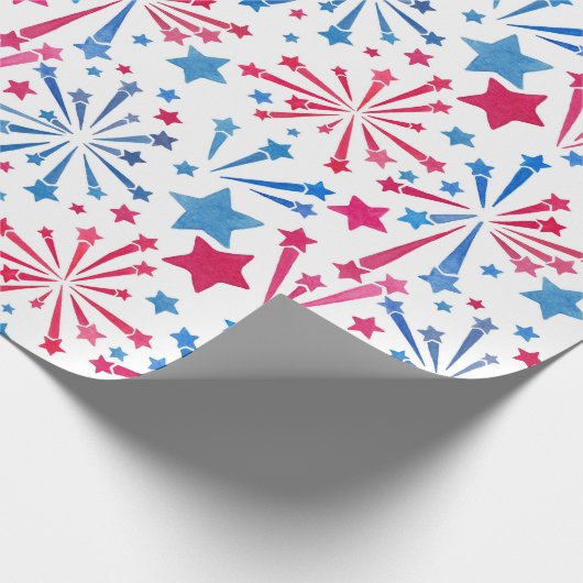Rood wit en blauw vuurwerk Waterverf Wrapping Cadeaupapier (Hoek)
