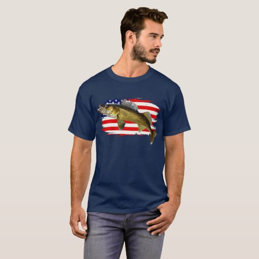 Rood, wit en blauw Walleye Pike T-Shirt (Voorkant volledig)