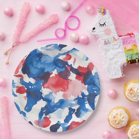 Rood Wit en Blauw Waterverf Abstract Bord (Feest)