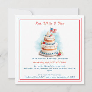 Rood wit en blauw Waterverf verjaardagsuitnodiging Feestdagenkaart