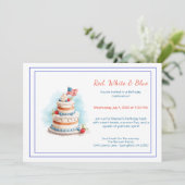 Rood wit en blauw Waterverf verjaardagsuitnodiging Kaart (Staand voorkant)