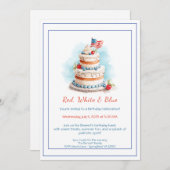 Rood wit en blauw Waterverf verjaardagsuitnodiging Kaart (Voorkant / Achterkant)