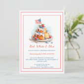 Rood wit en blauw Waterverf verjaardagsuitnodiging Kaart (Staand voorkant)