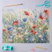 Rood wit en blauw Waterverf Wildflowers Tissuepapier (Craft)