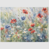Rood wit en blauw Waterverf Wildflowers Tissuepapier (Voorkant)