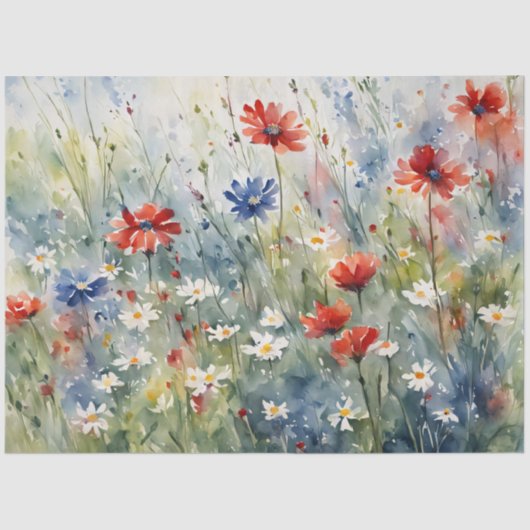 Rood wit en blauw Waterverf Wildflowers Tissuepapier (Voorkant)