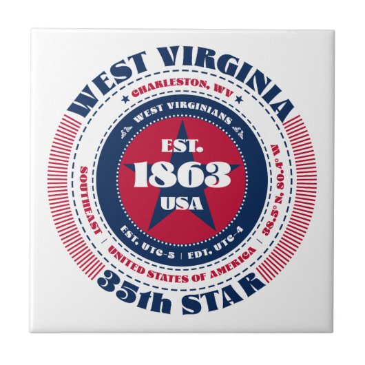 Rood, wit en blauw West Virginia Keramische Tegel Tegeltje (Voorkant)