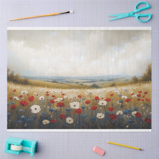 Rood wit en blauw Wildflowers Decoupage Tissuepapier (Craft)