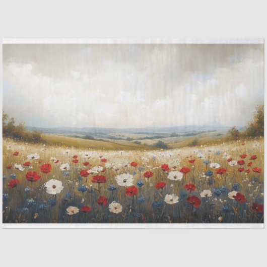 Rood wit en blauw Wildflowers Decoupage Tissuepapier (Voorkant)