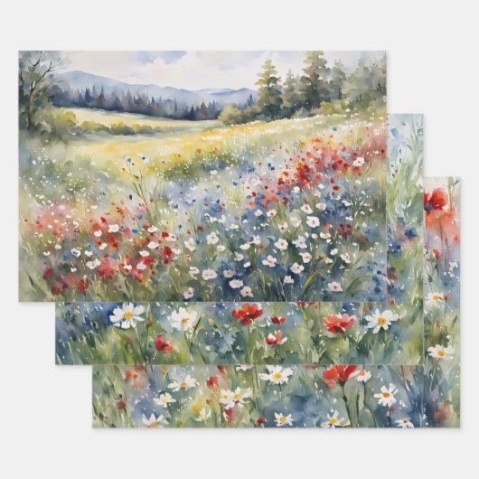 Rood wit en blauw Wildflowers Variety Pack Inpakpapier Vel (Set)