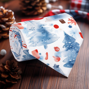 Rood, wit en blauw winterwonderland stropdas