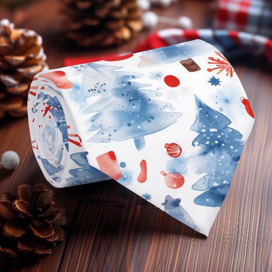 Rood, wit en blauw winterwonderland stropdas