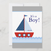 Rood Wit en Blauw Zeilboot Baby Boy Douche Kaart (Voorkant)