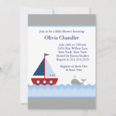 Rood Wit en Blauw Zeilboot Baby Boy Douche Kaart (Achterkant)