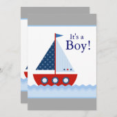 Rood Wit en Blauw Zeilboot Baby Boy Douche Kaart (Voorkant / Achterkant)