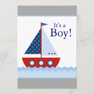Rood Wit en Blauw Zeilboot Baby Boy Douche Kaart