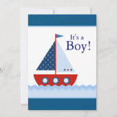 Rood Wit en Blauw Zeilboot Baby Boy Douche Kaart (Voorkant)